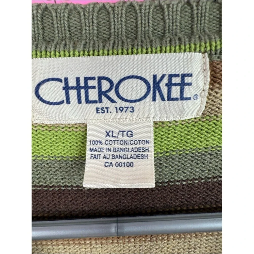 Cherokee sweater vintage y2k Striped Crewneck Sweater in Green, Brown, Tan